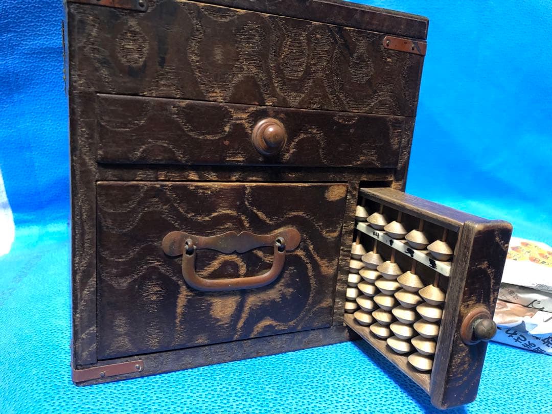 掛け硯箱　古道具　骨董　アンティーク　江戸明治大正時代　硯そろばんなど小物付