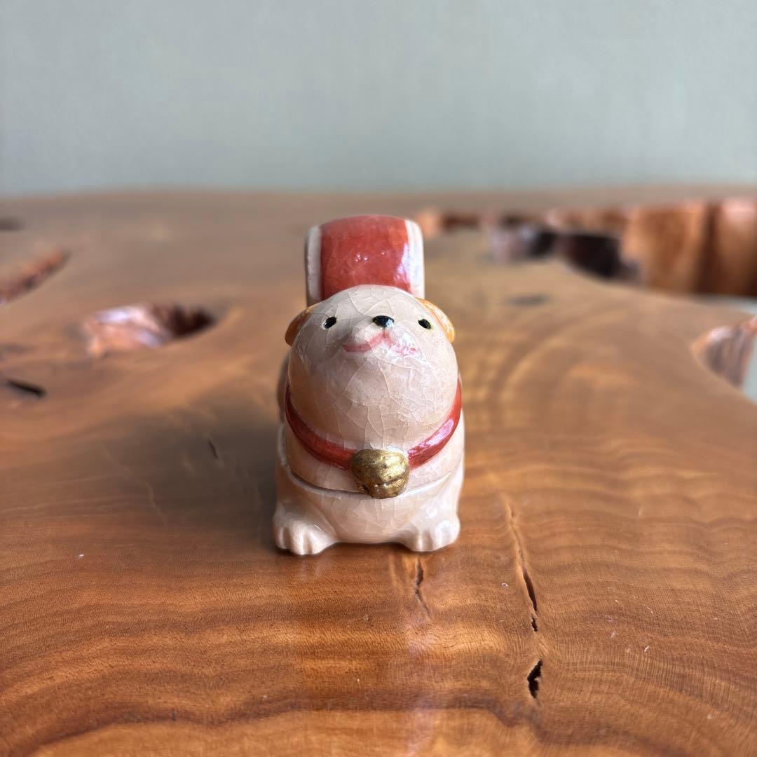 干支香合 太鼓 子犬 戌年 伊東桂楽造 楽焼 茶道具 共箱