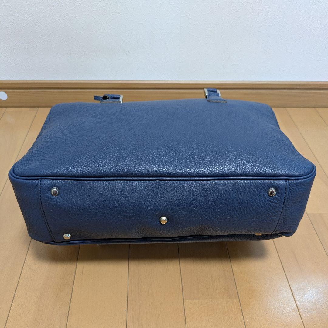 madam H マダムエイチ本革レザー ボストンバッグ ネイビー青系 シボ革