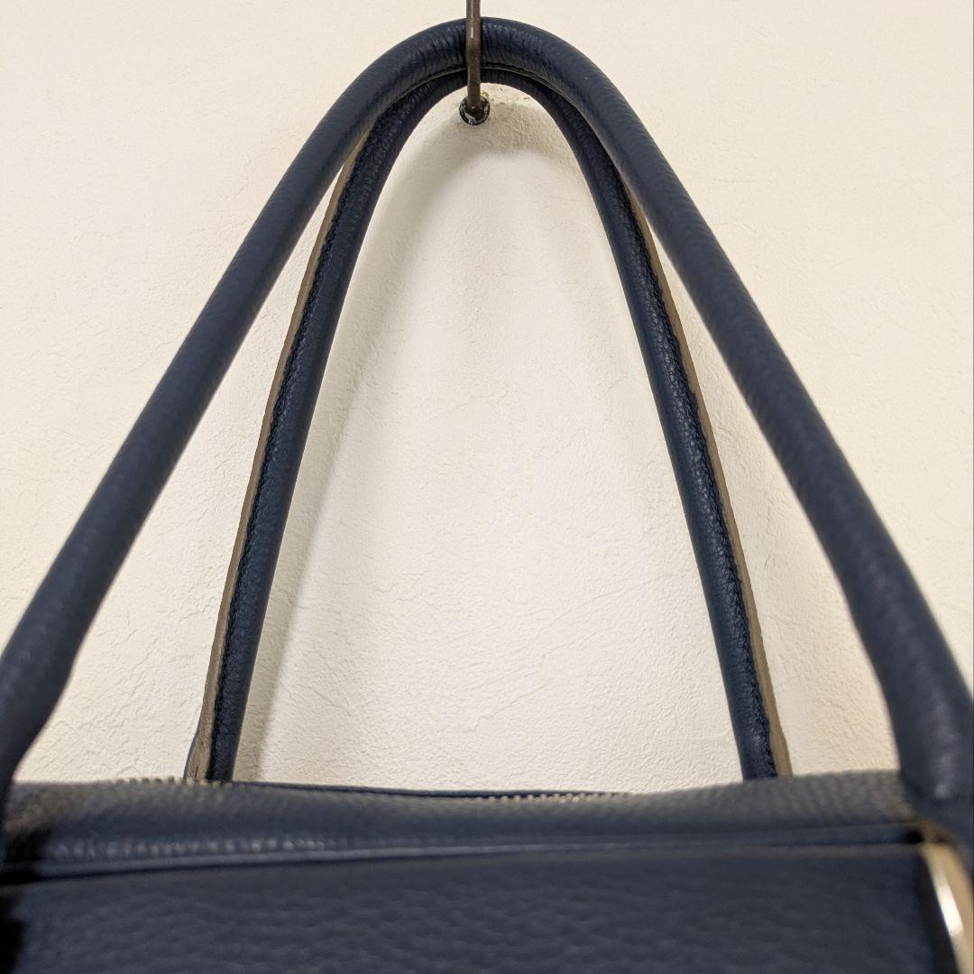 madam H マダムエイチ本革レザー ボストンバッグ ネイビー青系 シボ革