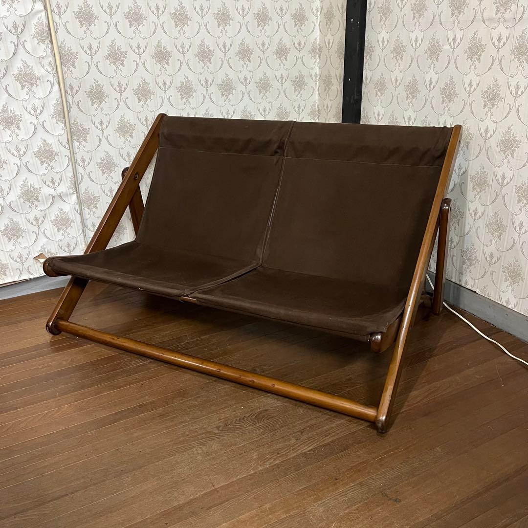 【アンティーク】折り畳み リクライニングチェア デッキチェア 2人掛け椅子
