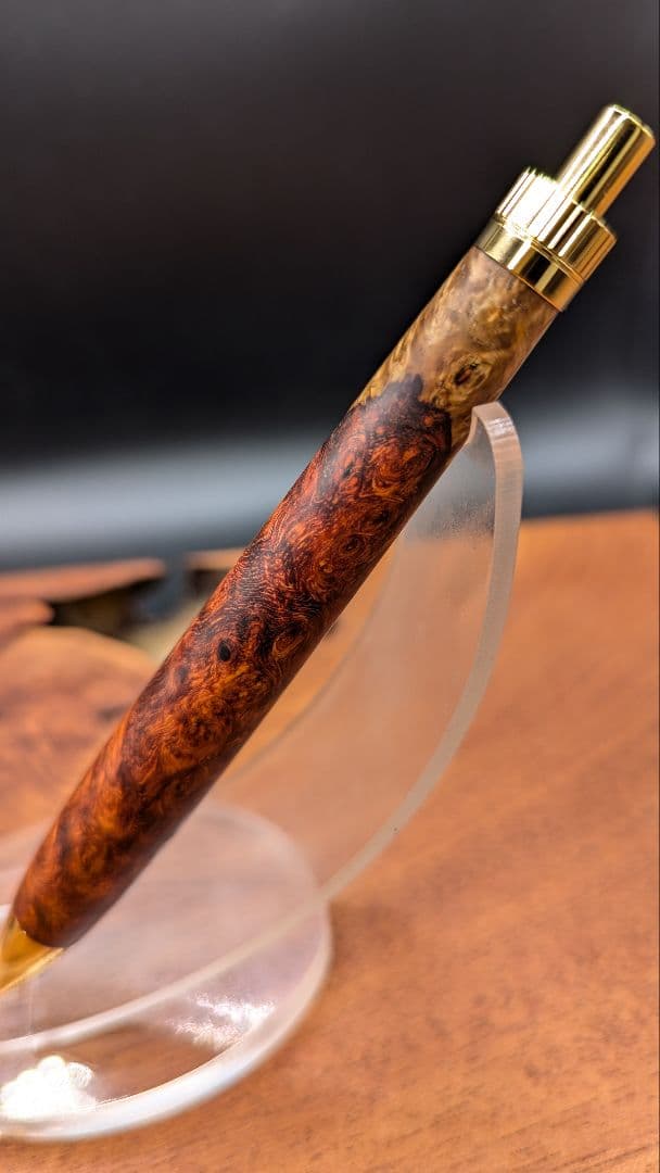 625超極上　本花梨　紅白　瘤杢　木軸シャーペン　ボールペン