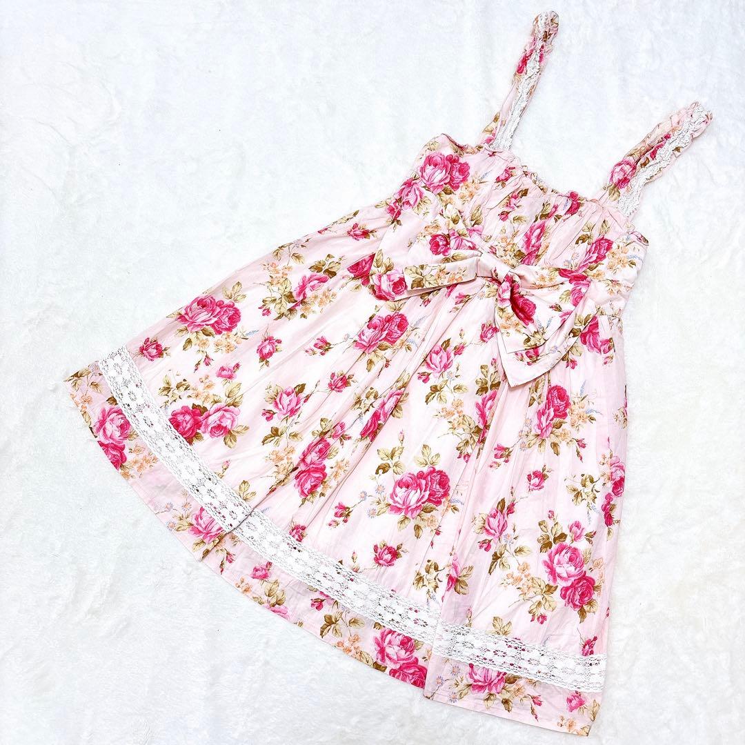 希少✨リズリサ　ワンピース　Aライン　ビッグリボン　レース　花柄　平成　y2k