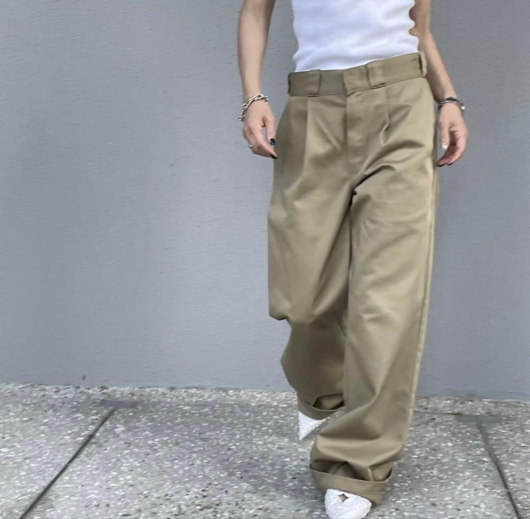 ok.soon×dickies ワイドチノパンツ カーキベージュ　S
