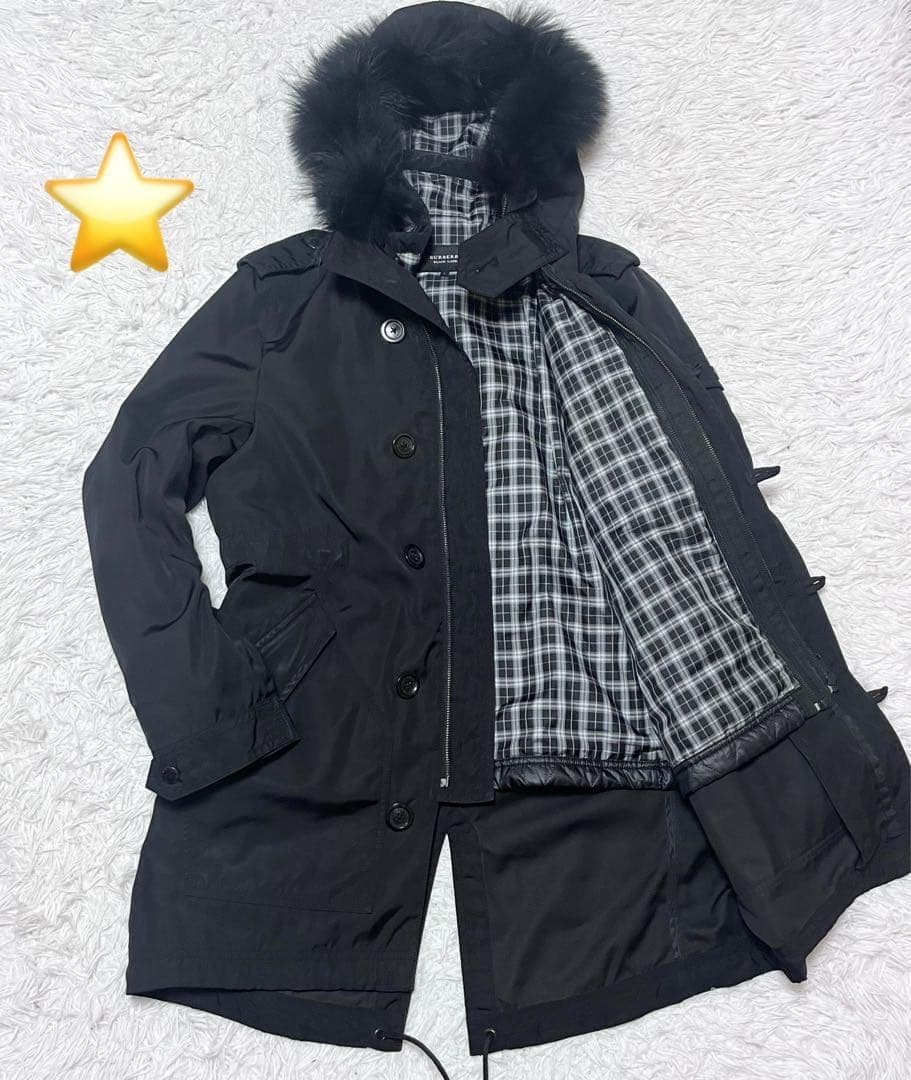 バーバリーブラックレーベル モッズコート タヌキファー キルティングライナー付き