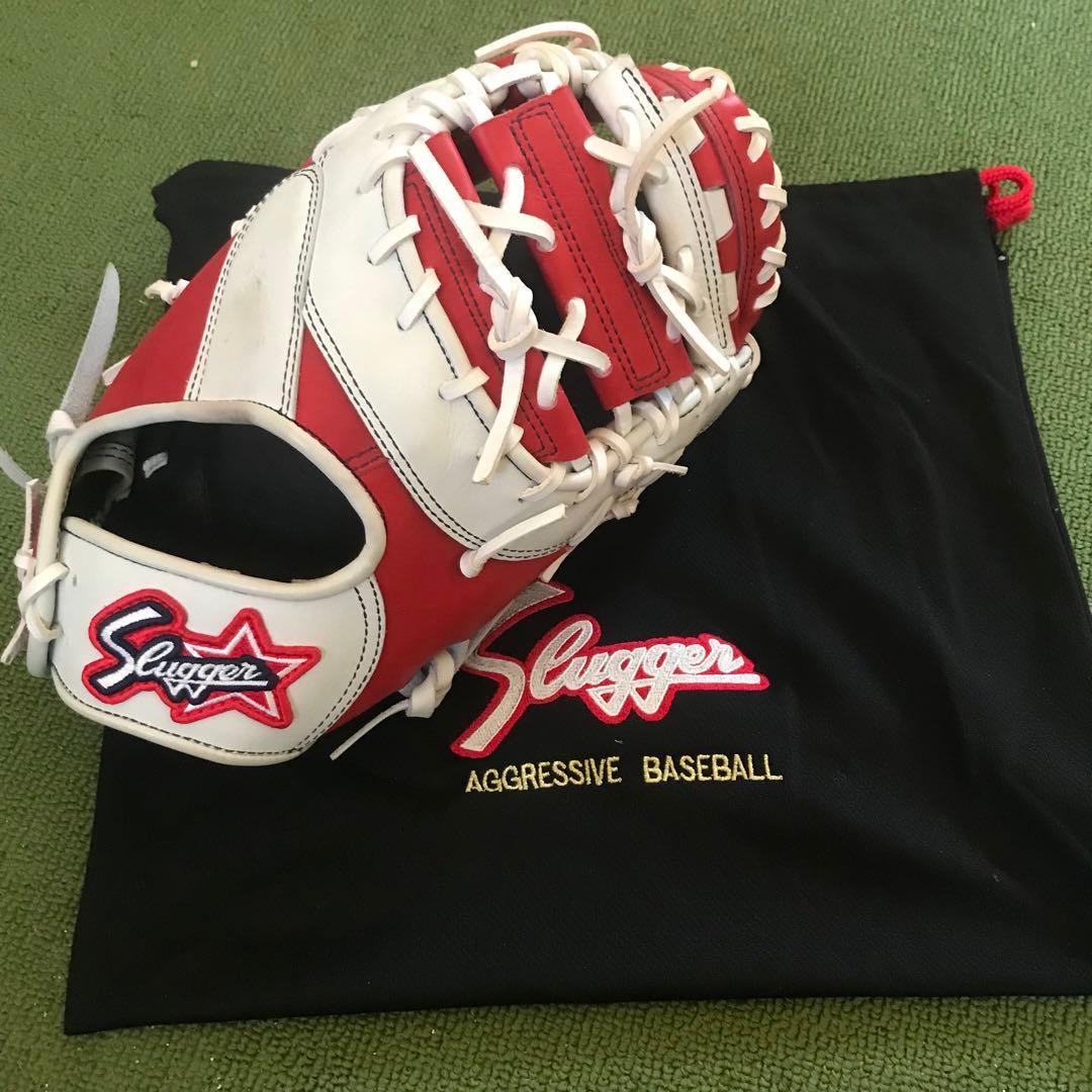 16日掲載終了！オーダーSlugger 軟式グローブ 赤/白 収納袋付き