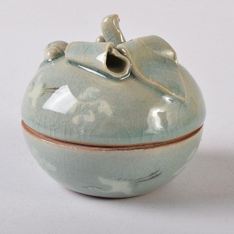 韓国人間文化財　柳海剛(柳根瀅)作　高麗青磁　蜜柑型　香合　C　7610
