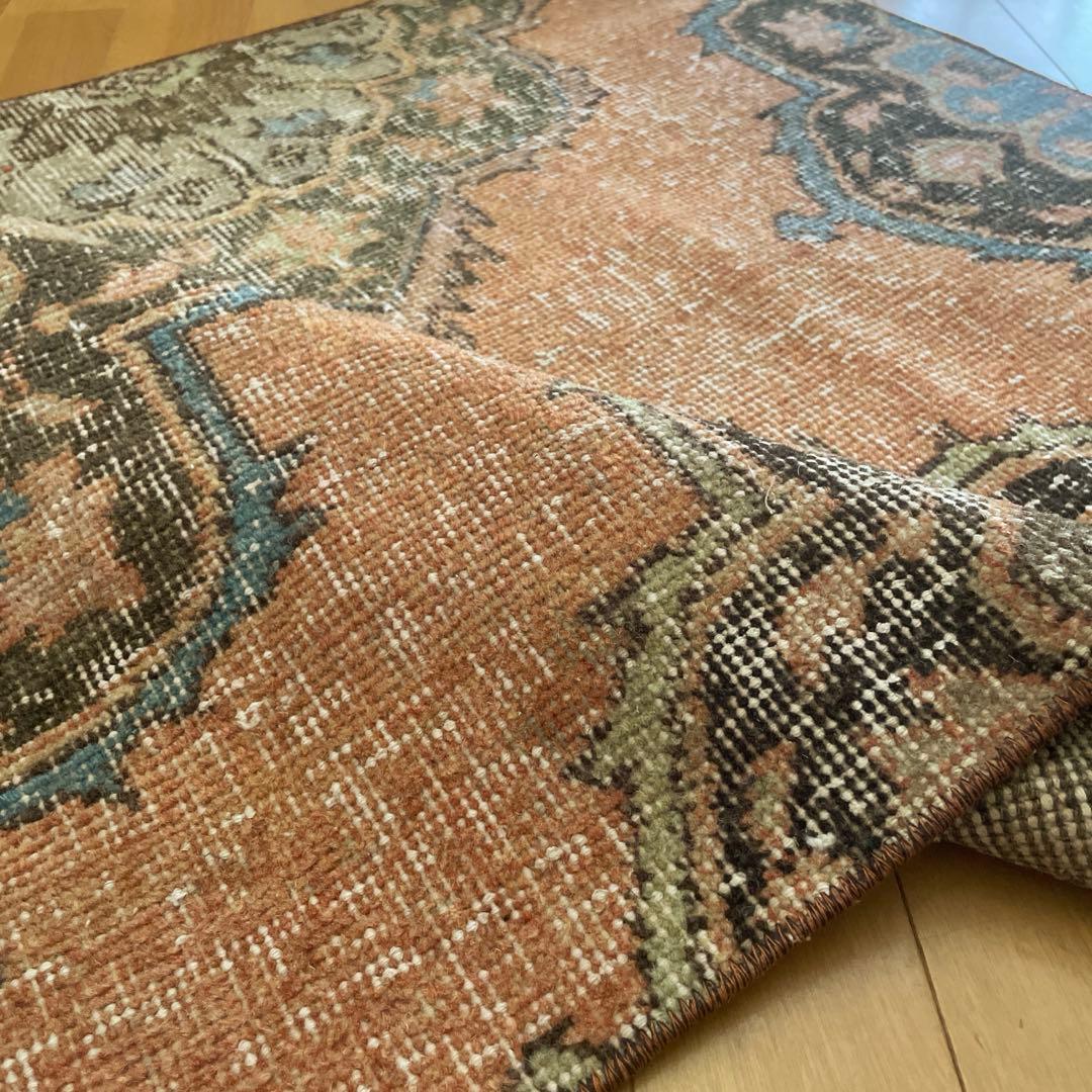 72×86 テラコッタカラー　オリエンタル柄 トルコヴィンテージラグ