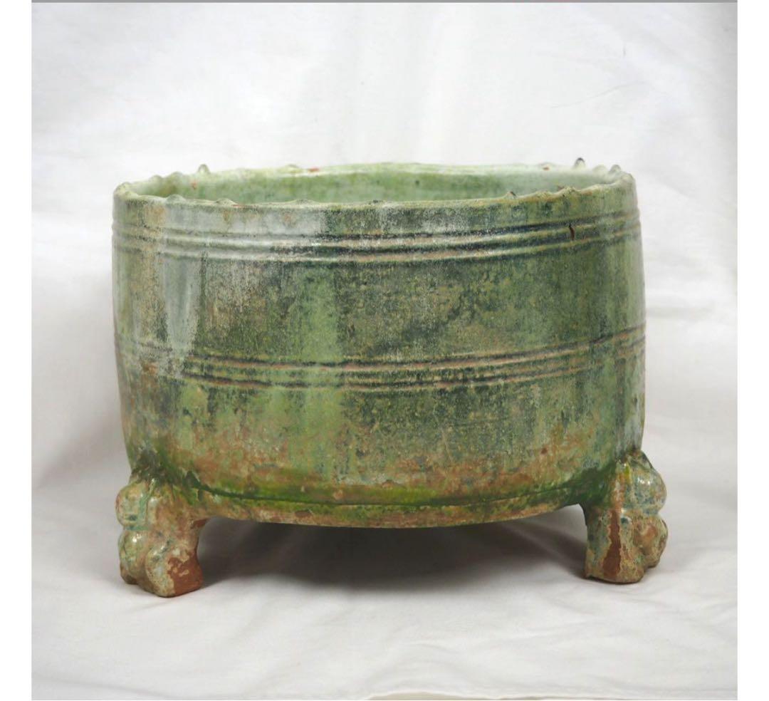 送料無料★博物館級★前漢～後漢時代 前1～後1世紀　銀化緑釉温酒樽明器本物保証