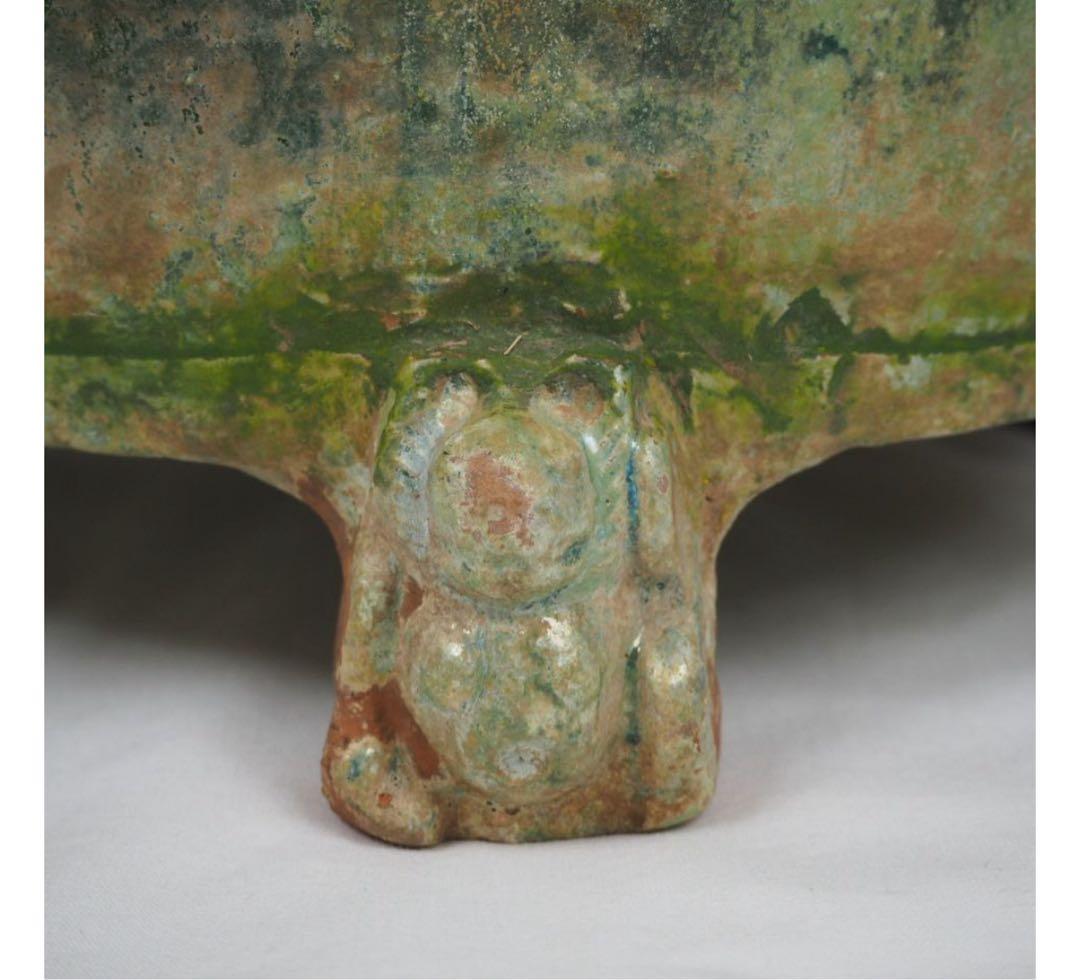 送料無料★博物館級★前漢～後漢時代 前1～後1世紀　銀化緑釉温酒樽明器本物保証