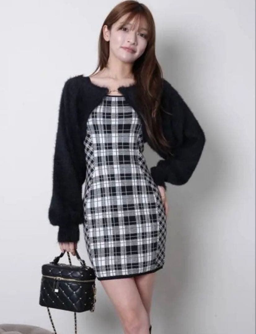 【形が選べる】フェザーチェックアンサンブルワンピース*タイトスカートタイプ