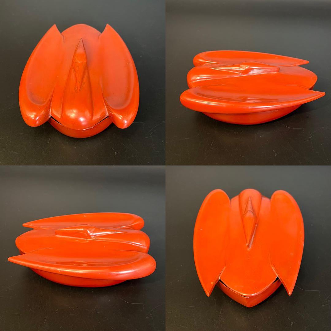 ◎古道具 庵々◎江戸-明治期 輪島塗 鶴形 蓋物◎時代物侘び寂び和置物 朱塗骨董