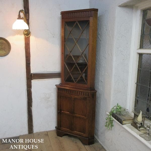イギリス アンティーク 家具 コーナーキャビネット 飾り棚 英国 6958d