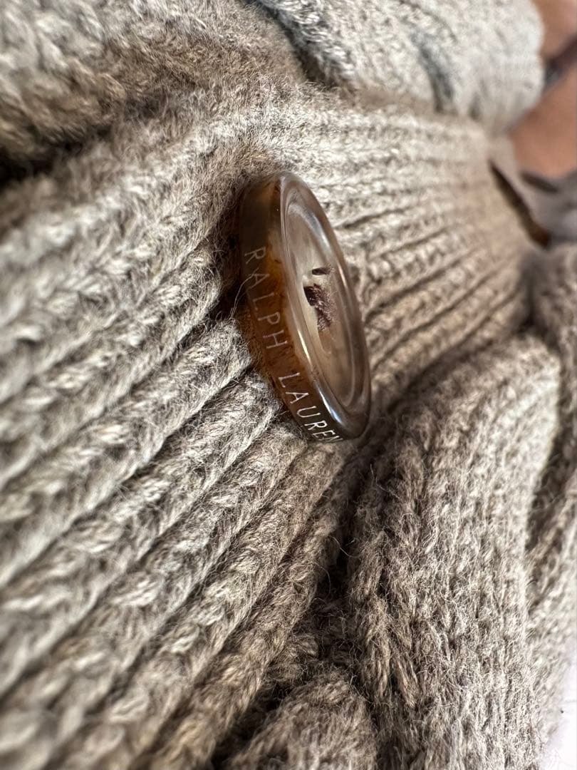 ポロラルフローレン カーディガン ケーブルニット グレー 刺繍ロゴ　S-M 綿