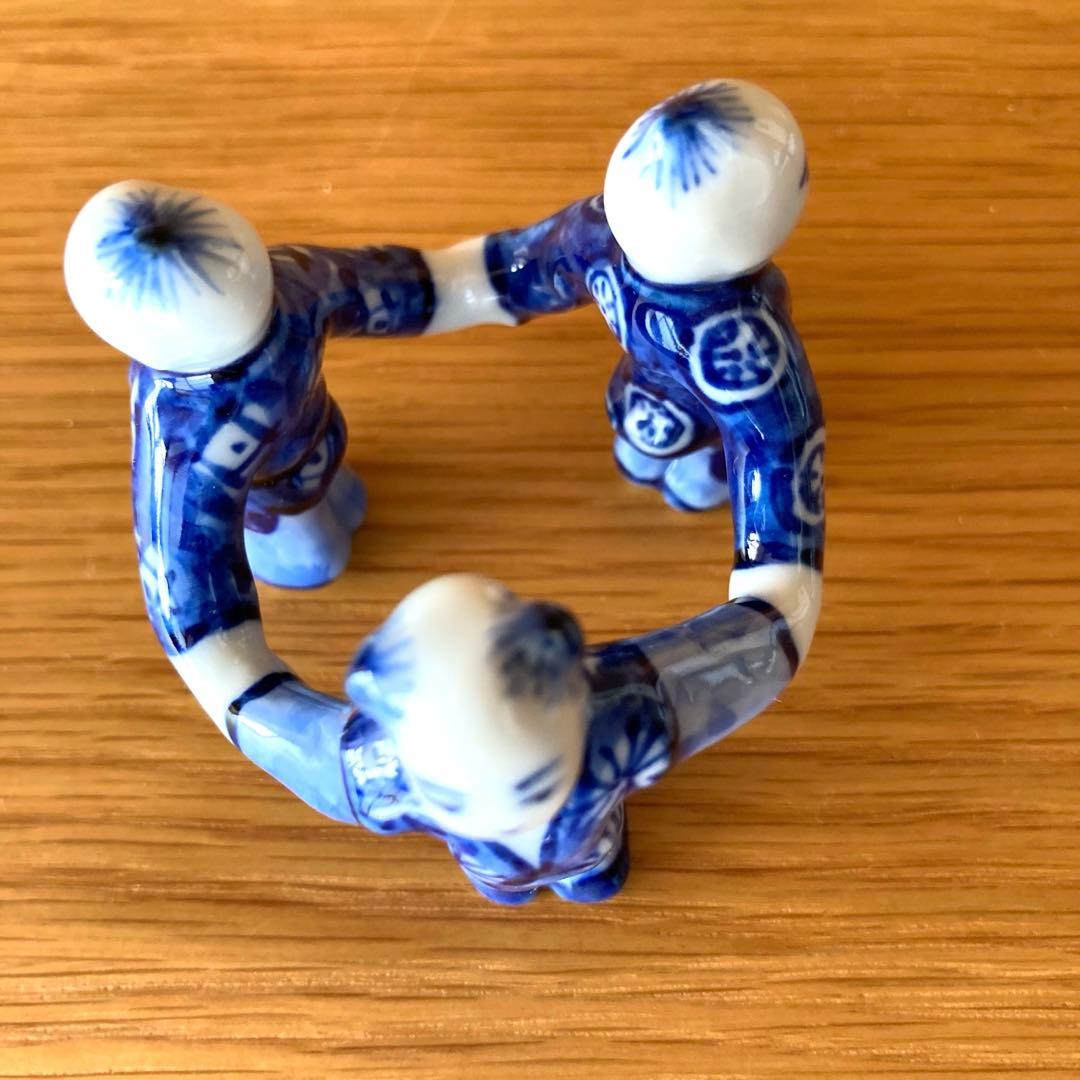 【茶道具】蓋置　染付三つ人形　景雲造　京焼