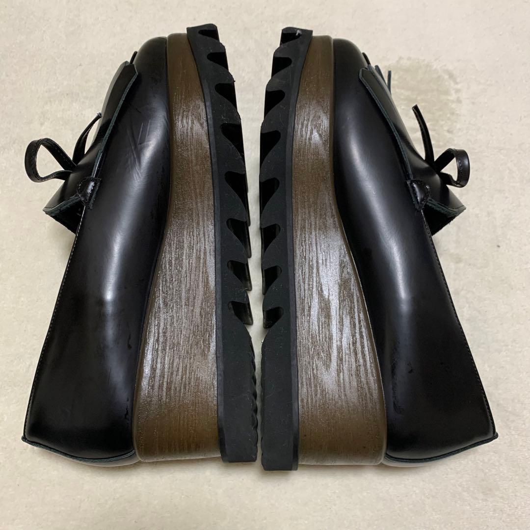 美品【ヒルズアベニュー】リアルレザー　厚底シューズ シャークソール　リボン