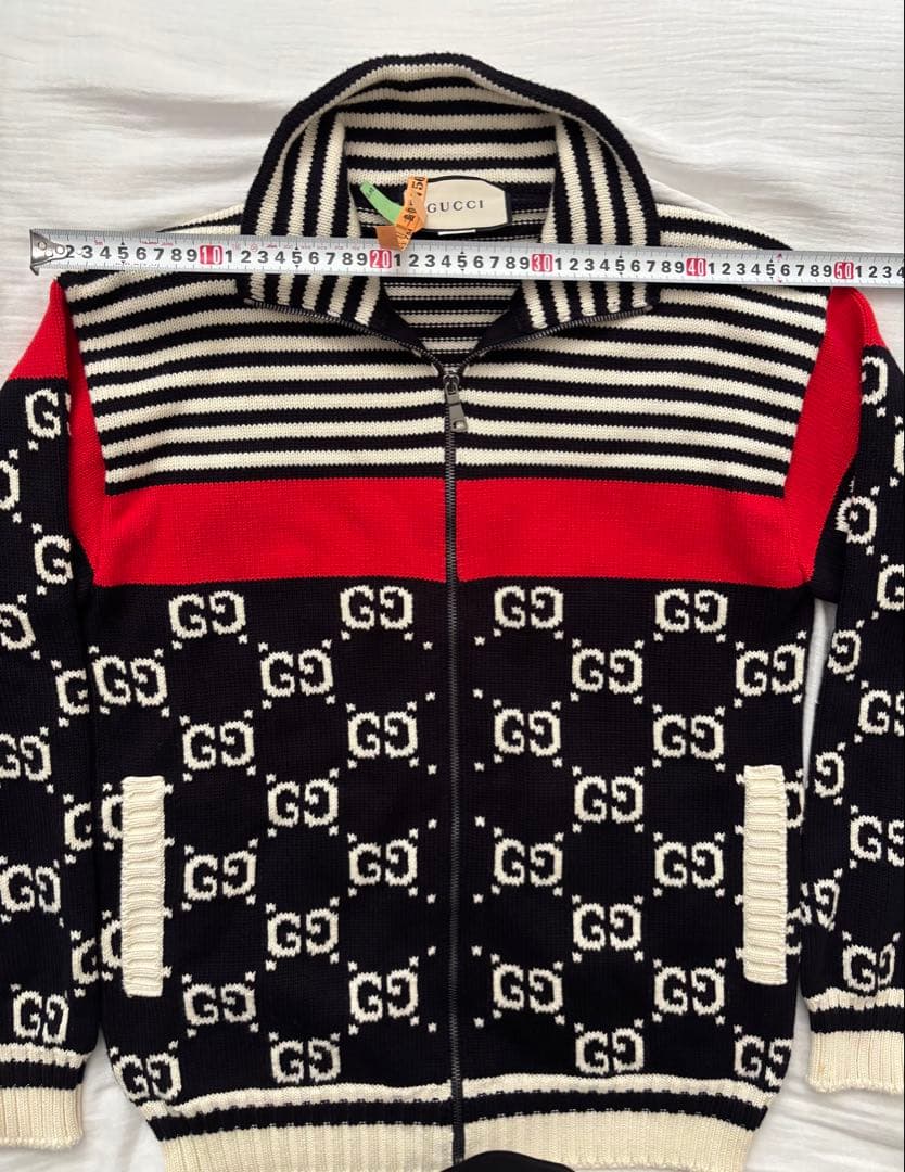 D*n様 GUCCI 545701 GGストライプ コットン ジップアップニット