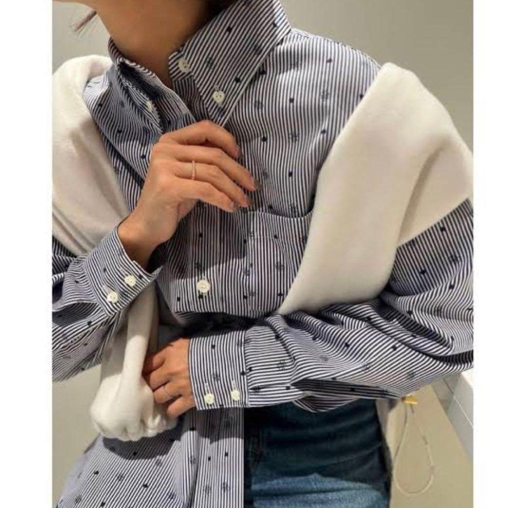 ロージーモンスター ハート ロゴ ストライプ シャツ ブラック