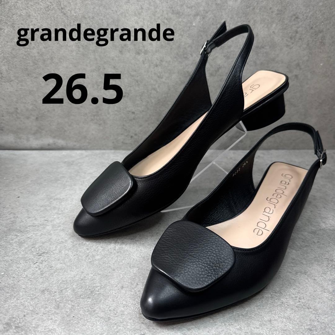 新品！グランデグランデ　26.5 ミュール　ポインテッド　ビジューレザーパンプス