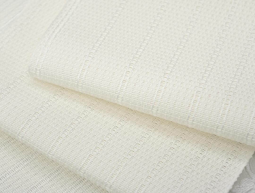 新品 博多織 夏物 単衣半幅帯 西村織物【粗紗】総暈し白々 帯端処理加工込み