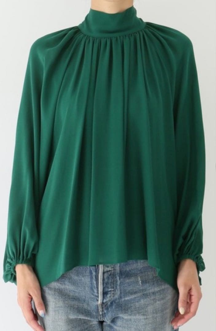 美品★ドゥーズィーエムクラス GGシルクブラウス★グリーン