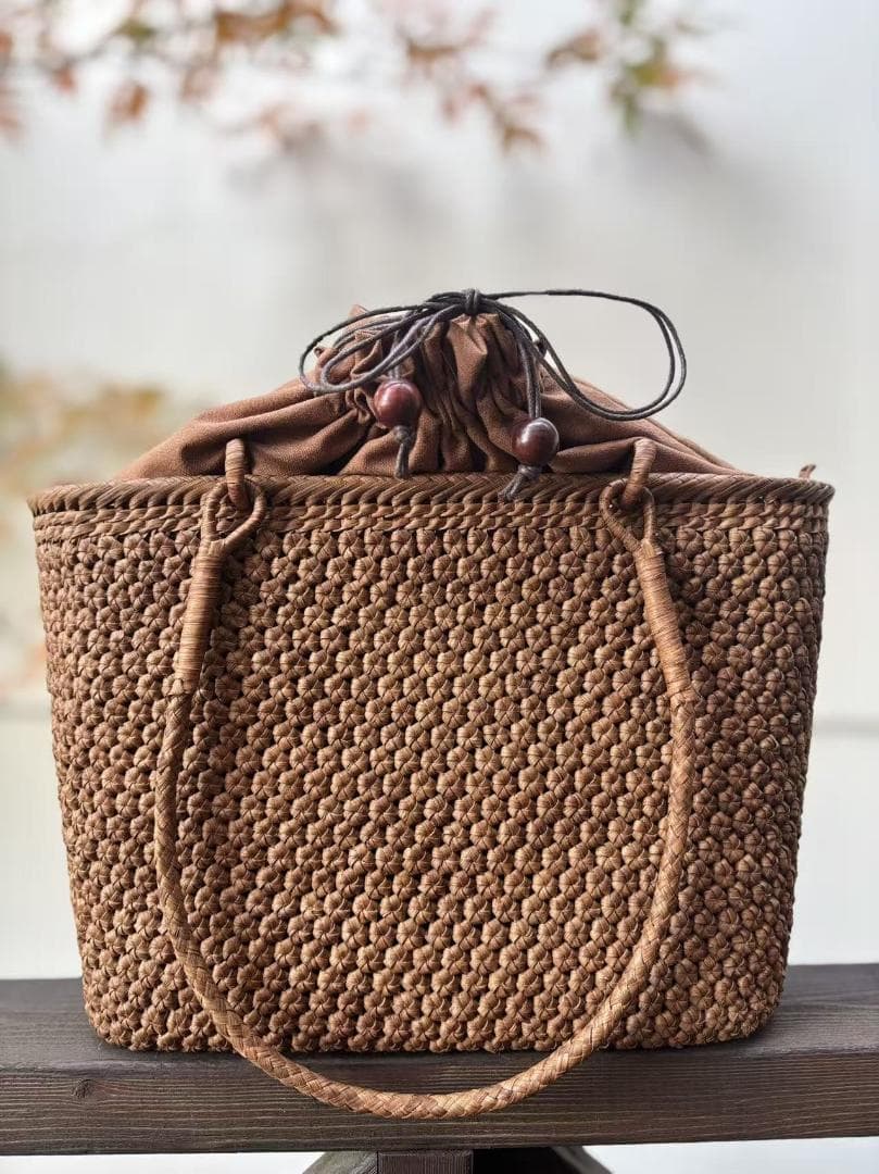 山葡萄籠バッグ　手作り　かごバッグ　細ひご　小花編み　肩掛けタイプ