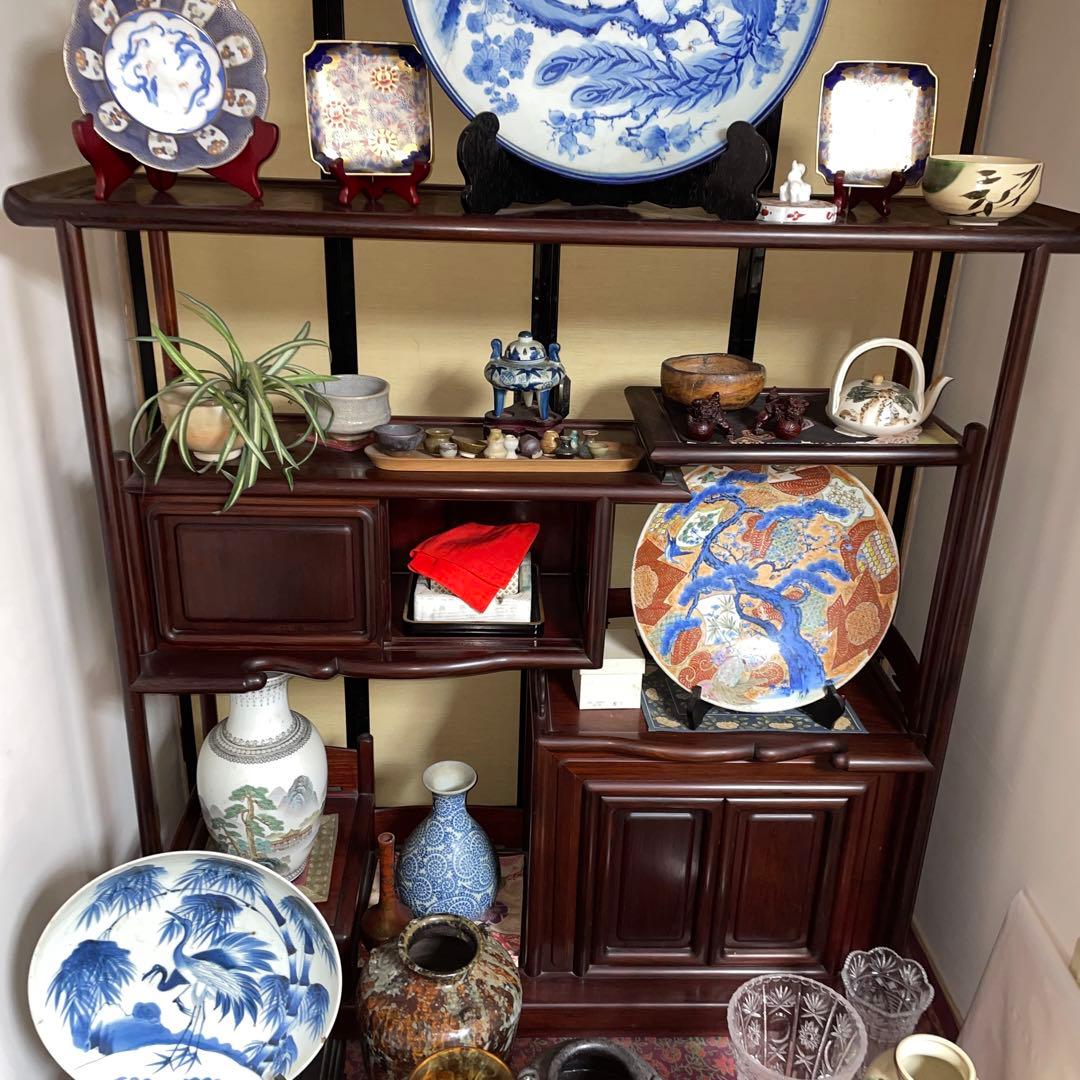 飾り棚　違い棚　茶棚　煎茶棚　茶箪笥　収納棚　唐木　黒檀？　紫檀？　無垢　家具