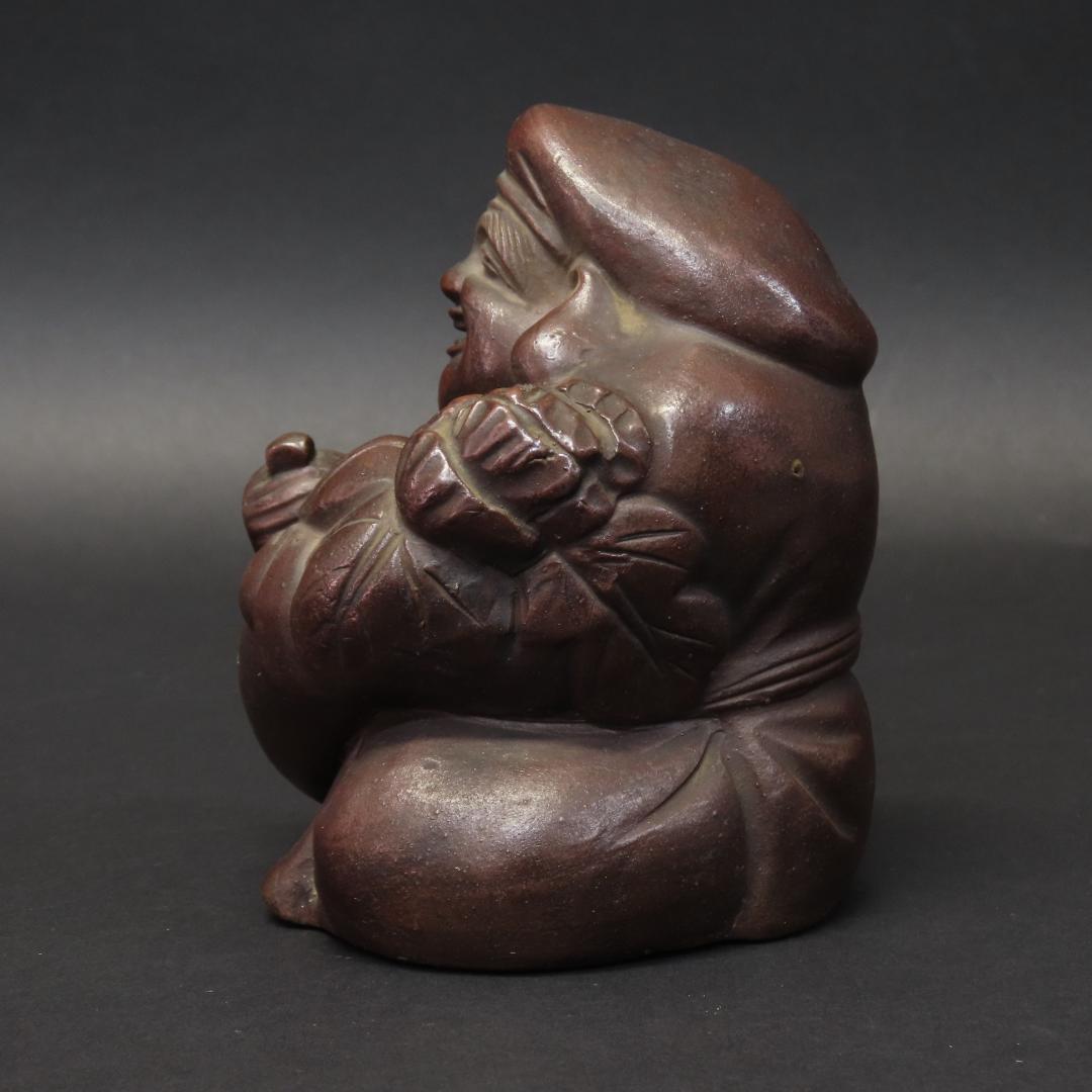 ⭕400 江戸時代末期 備前焼 鯛を持つ恵比寿様 大根を持つ大黒様 高さ13cm