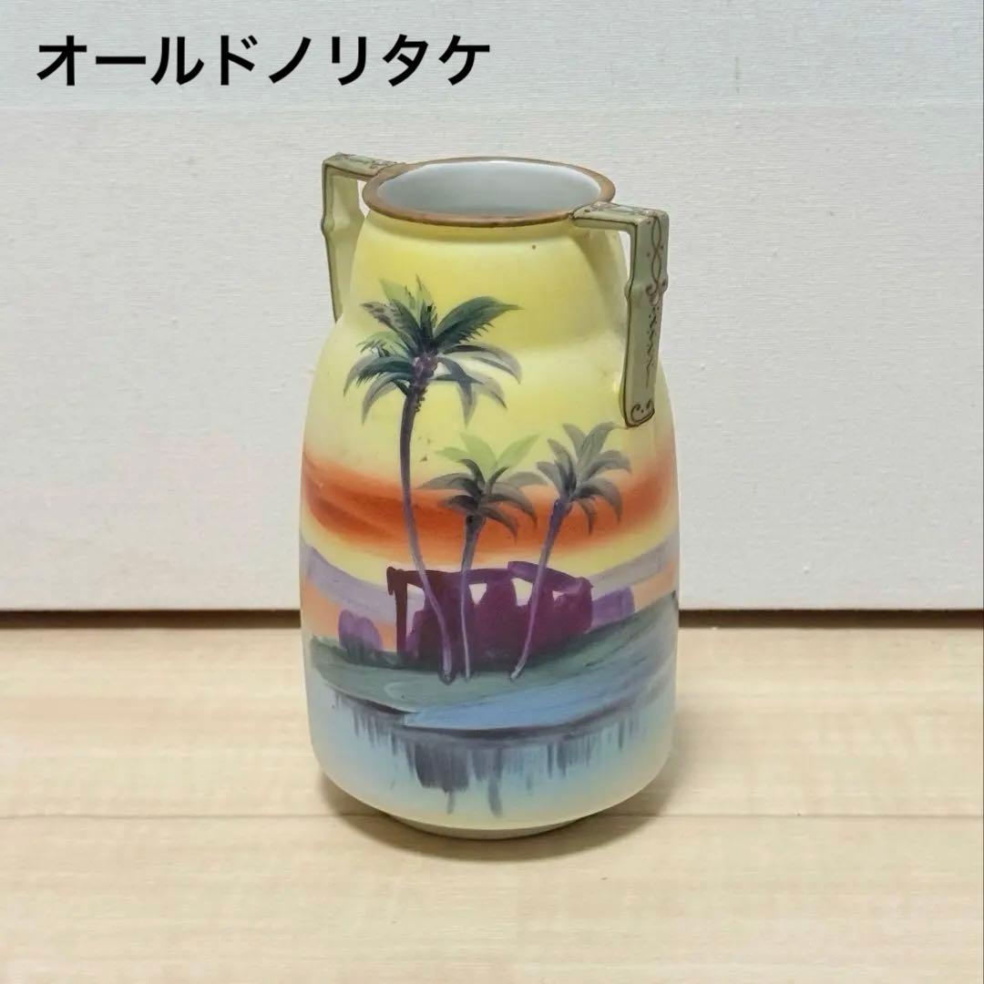 【極希少】オールドノリタケ ヤシの木風景文 両耳花瓶 M-NIPPON印 盛上げ
