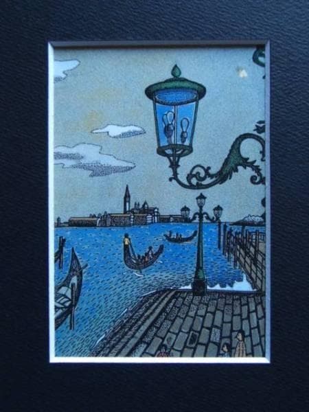 山下 清、ベニスのゴンドラ風景、希少な画集より、新品高級額、額装付、状態良好