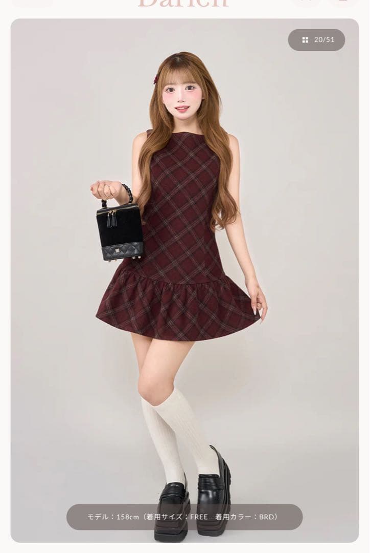 タータンチェックノースリミニワンピース