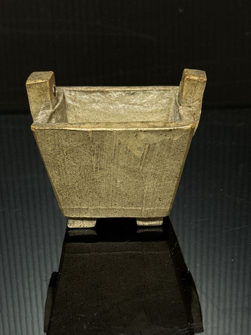 珍品 平安 名人 東福寺 在銘 白泥 耳付箆目四方型 香炉 盆栽鉢 水盤 初期