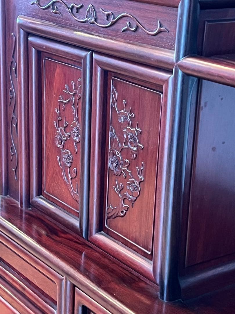唐木 花梨 茶箪笥 飾り棚 茶棚 違い棚 和家具 木製 彫刻 アンティーク