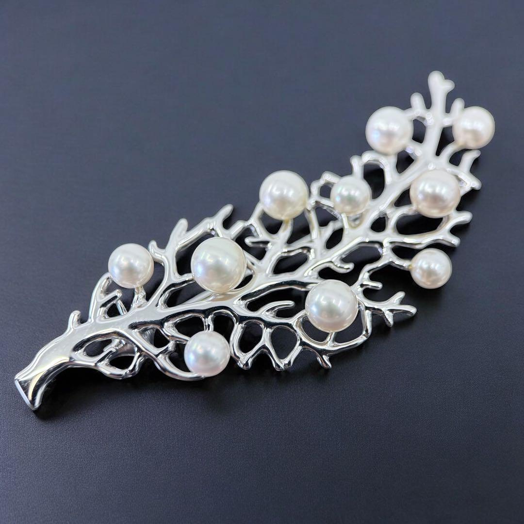 【未使用保管品】ミキモト　アコヤ　本真珠　パール　ブローチ　シルバー　リーフ