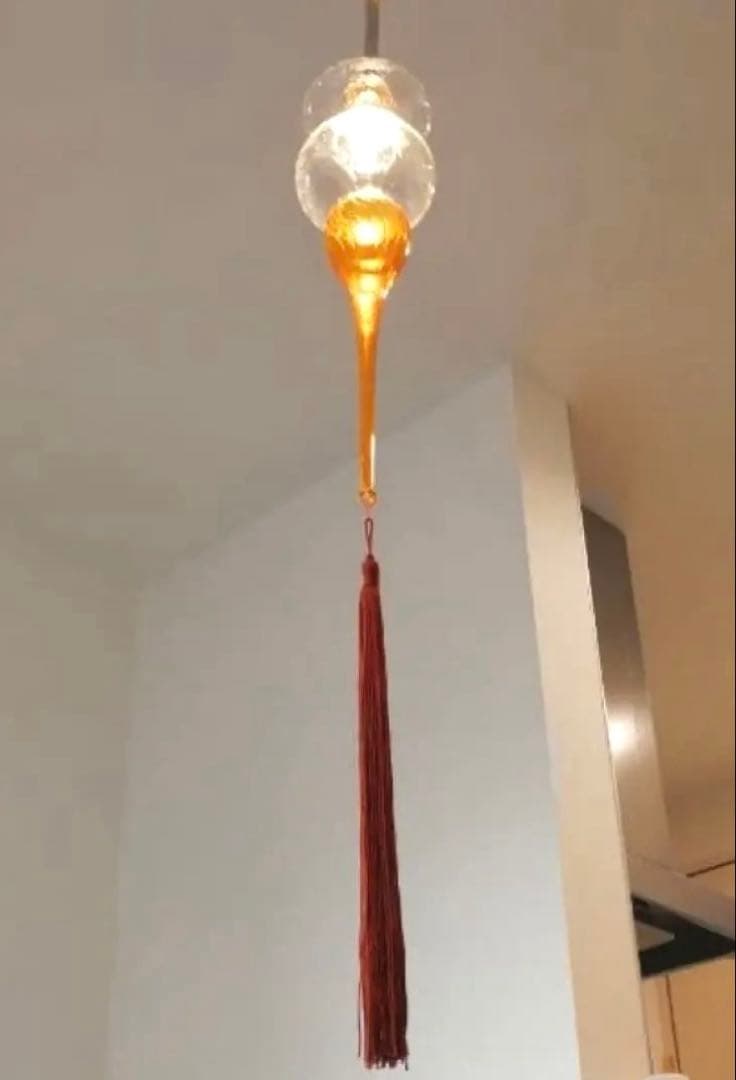 作家物　ガラスペンダントライト 赤タッセル