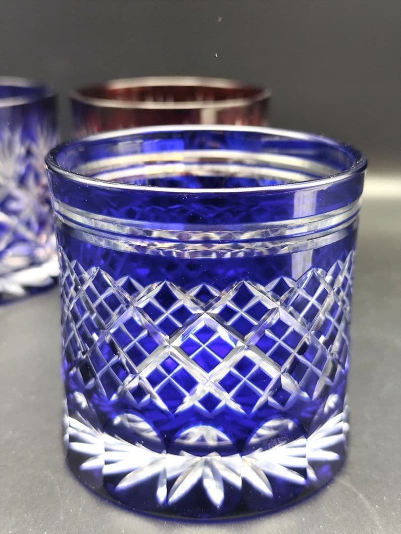 未使用品☆江戸切子 ロックグラス3客（切子、江戸切子、薩摩切子）