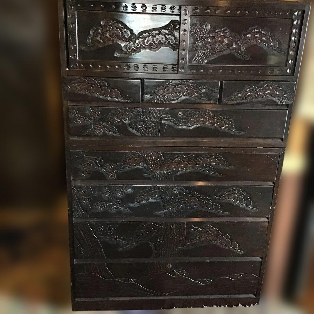 アンティーク軽井沢彫り　箪笥　収納　家具　3段