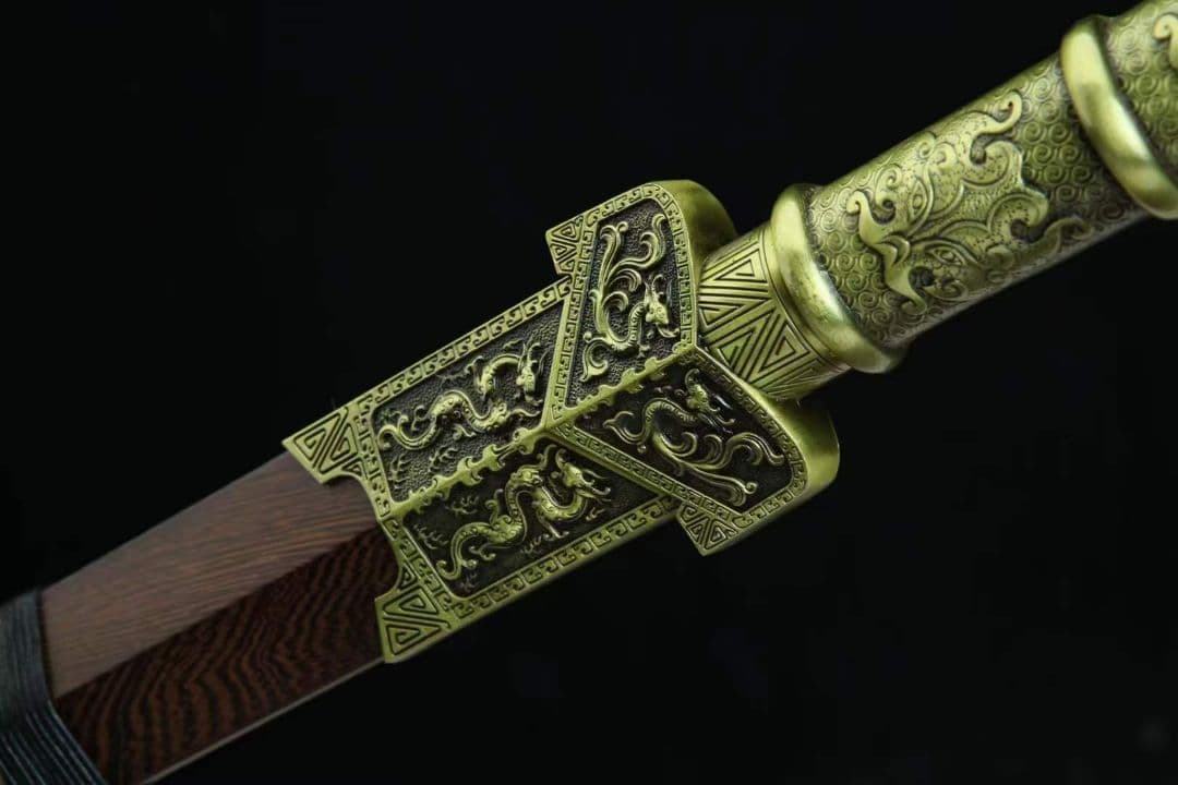 28合金青古銅青龍漢剣（百錬模様金）古兵器 武具　刀装具　日本刀　模造刀 居合刀