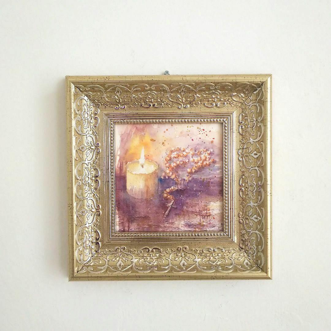 癒しの水彩画1128 ロザリオとキャンドル