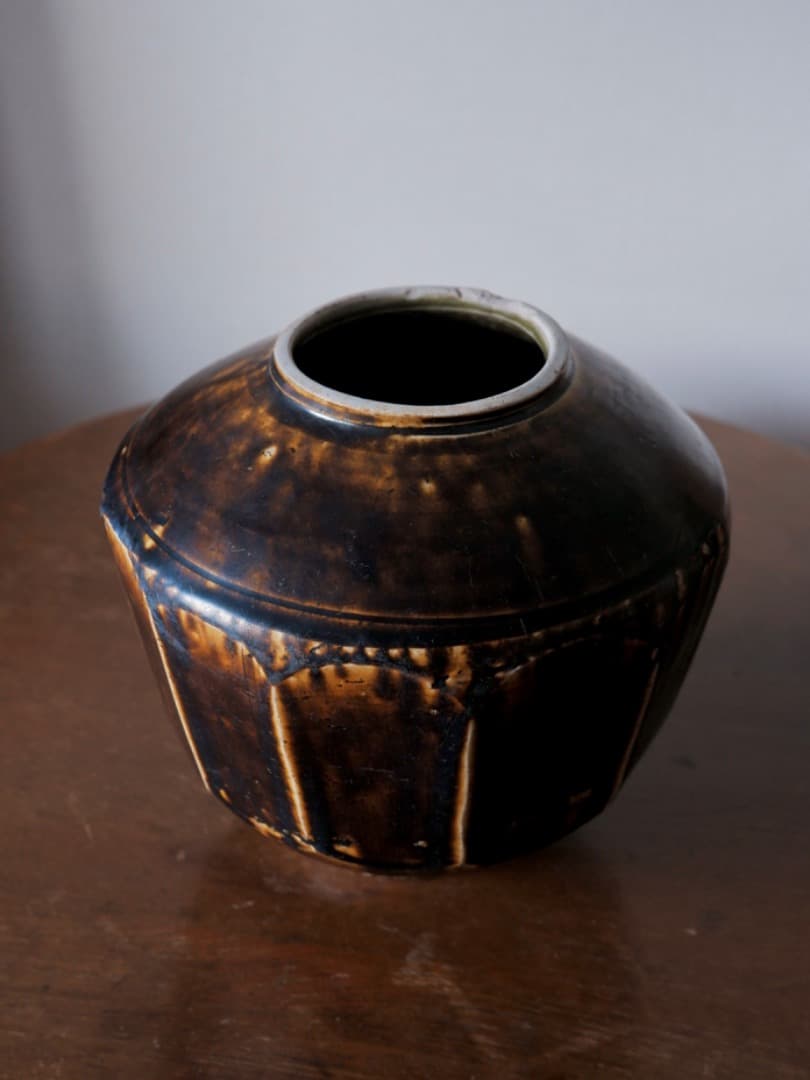 「19日まで掲載」李朝　朝鮮美術　飴釉　面取大壷　花瓶　古民藝　古道具Q2212