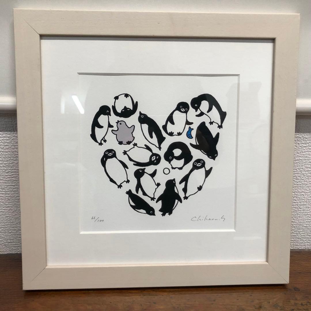 坂崎千春 ペンギンハート・集合体 額装 アート 66/100