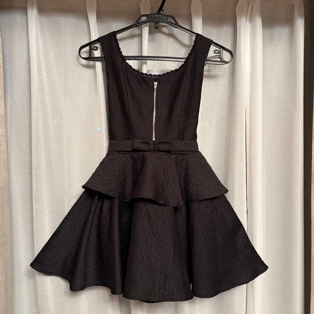 treat ürself リボンペプラムジャガードワンピース（ブラック）