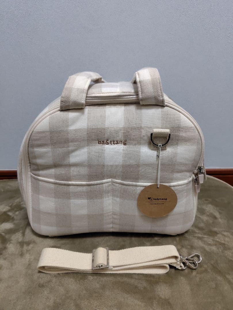 小型犬用　キャリーバッグ　ショルダー紐　セット　ベージュ　チェック　美品