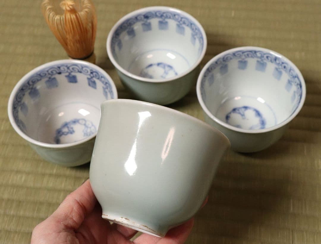 【CM78】古伊万里 青磁 染付 猪口 四客 陶芸 湯呑 酒器 小鉢 向付 懐石