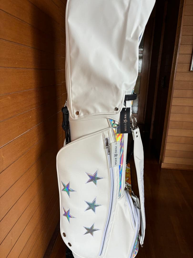 新品未使用☆タグ付き☆FIVESTAR☆ゴルフバッグ☆ホワイト☆星柄☆スタンド式