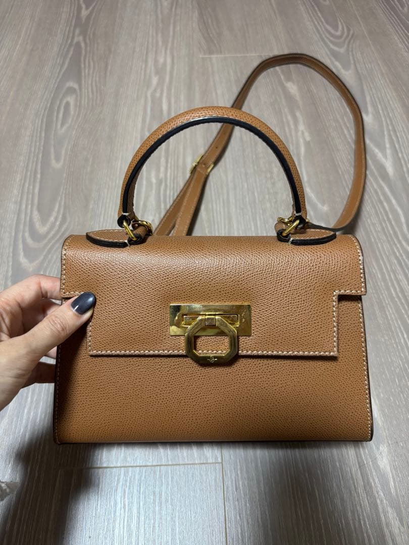 カルボッティ ブラウンレザー ハンドバッグ ゴールド金具