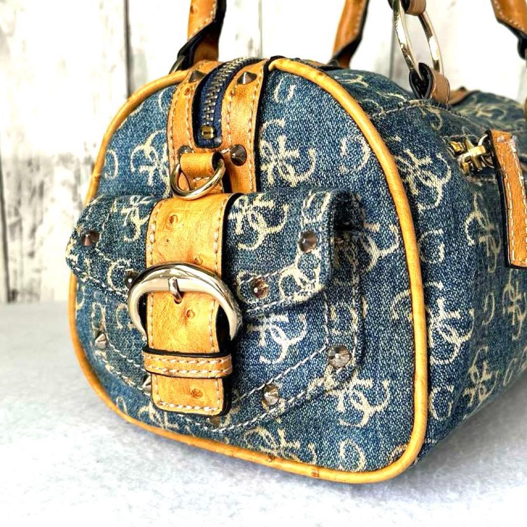 GUESS ゲス デニムハンドバッグ レザー ミニ ボストン コンビ レディース