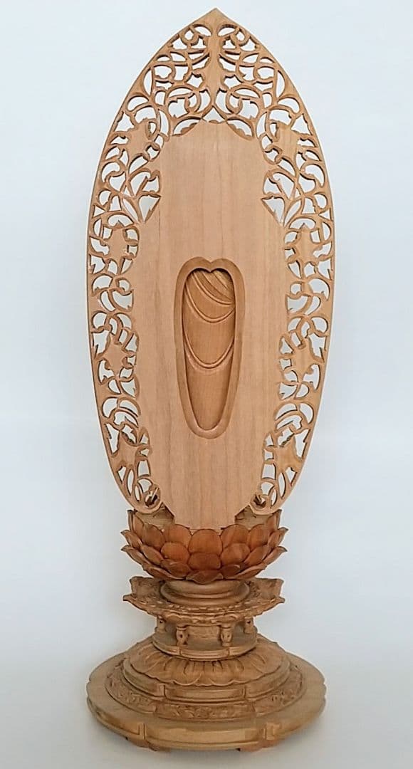 阿弥陀如来立像 4.5寸 #456 円台座 宝相華唐草 透彫り◆白檀 木彫 仏像