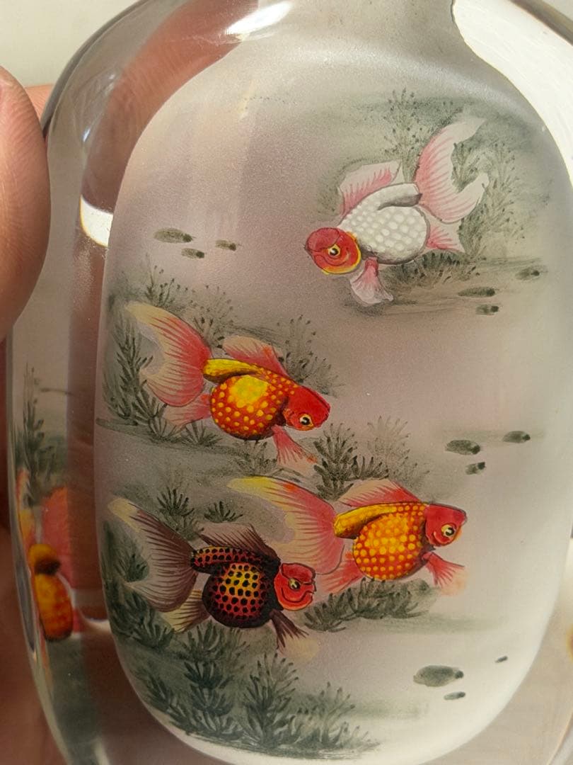 金魚絵柄 ガラス鼻煙壺