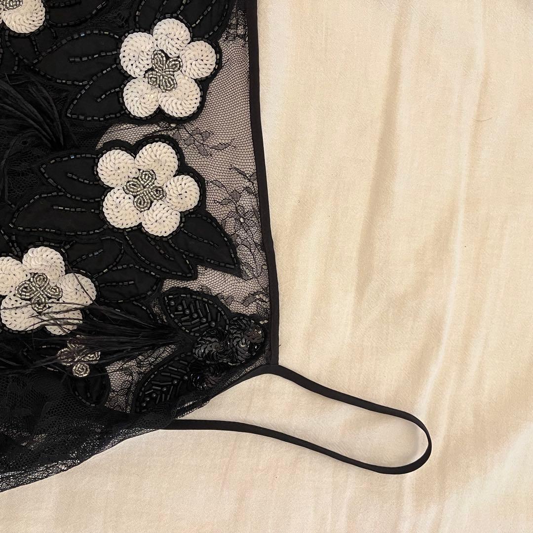 新品未使用sea ny 黒 花柄刺繍 フリンジキャミソール